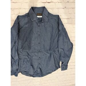 Thomas Dean Large 100% Cotton Blue Geometric Print Button Down Shirt